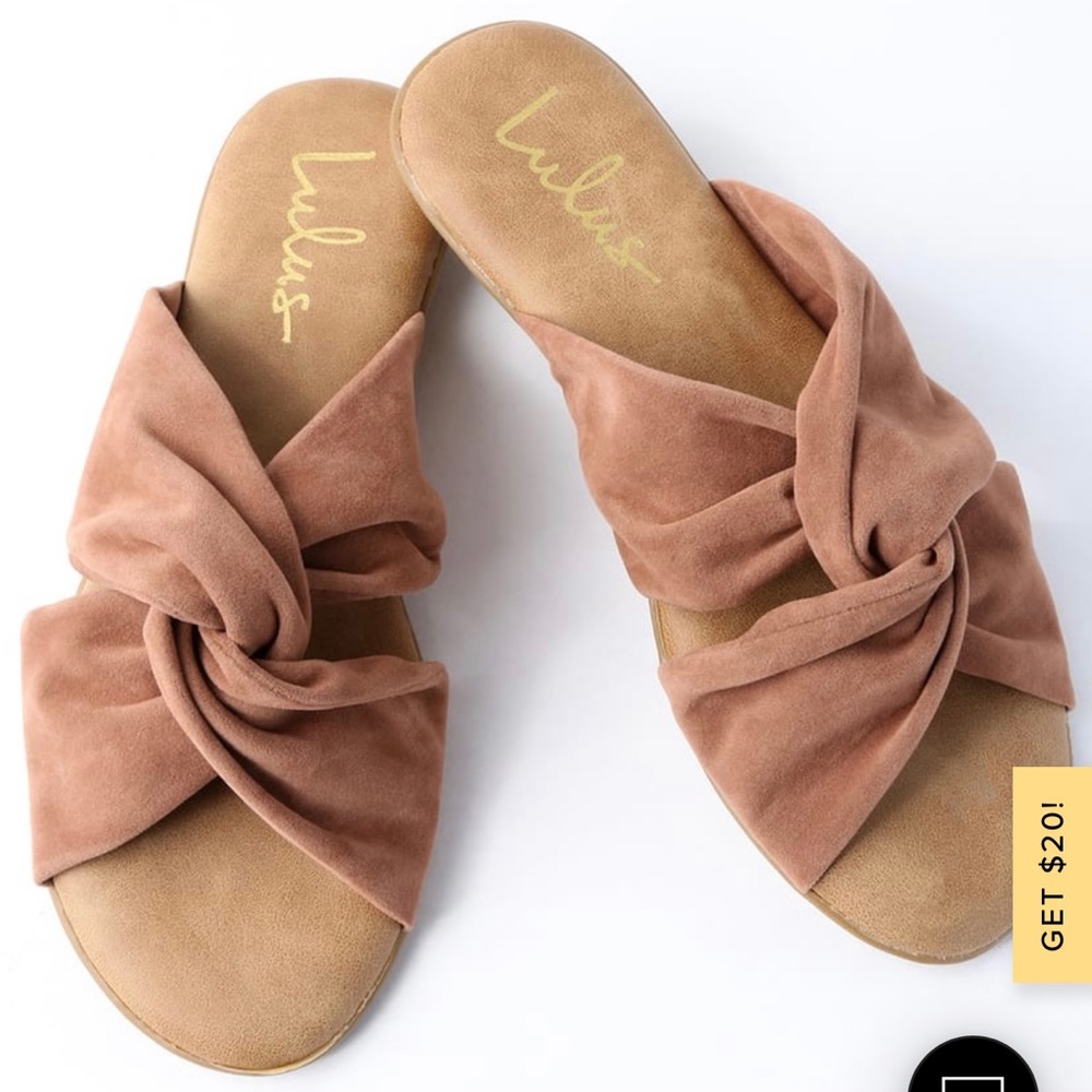 Lulu’s Santana Camel Suede Slide Slippers Size 6